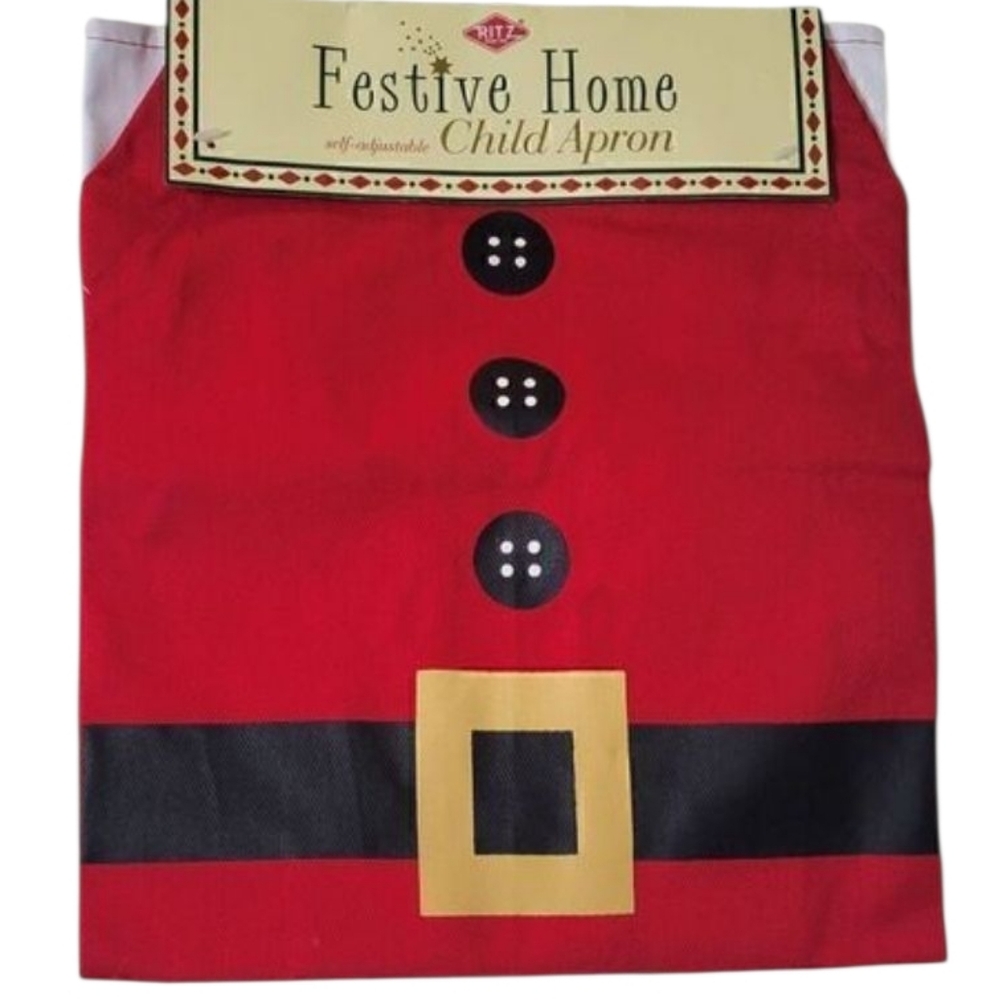 Ritz Festive Home Santa Apron 100% Cotton Holiday Baking Cooking New Child Sz